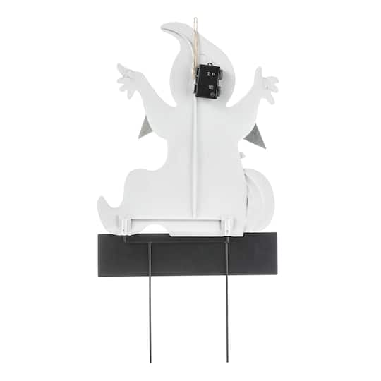 Glitzhome® 32" Lighted Metal Halloween Ghost Yard Stake with Timer